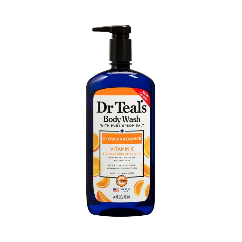 Dr Teal's Body Wash with Pure Epsom Salt, Glow & Radiance with Vitamin C & Citrus Essential Oils, 24oz