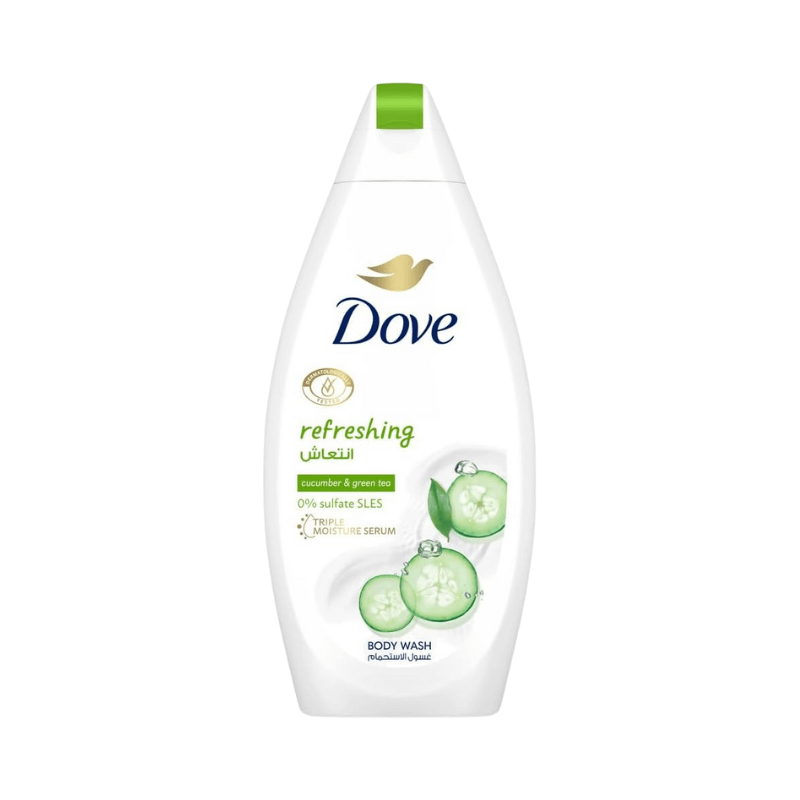 DOVE Refreshing Body Wash, for instant nourishing, Cucumber and Green Tea, No Sulfates or Parabens, 500ml