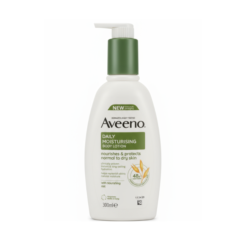 Aveeno Daily Moisturising Body Lotion (Normal to Dry Skin) with Prebiotic Colloidal Oat – 300 ml Pump