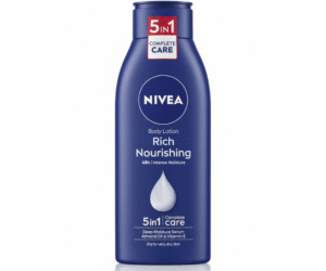 NIVEA Rich Nourishing Body Lotion (5in1 Complete Care) with Deep Moisture Serum, Almond Oil & Vitamin E – for Dry to Very Dry Skin