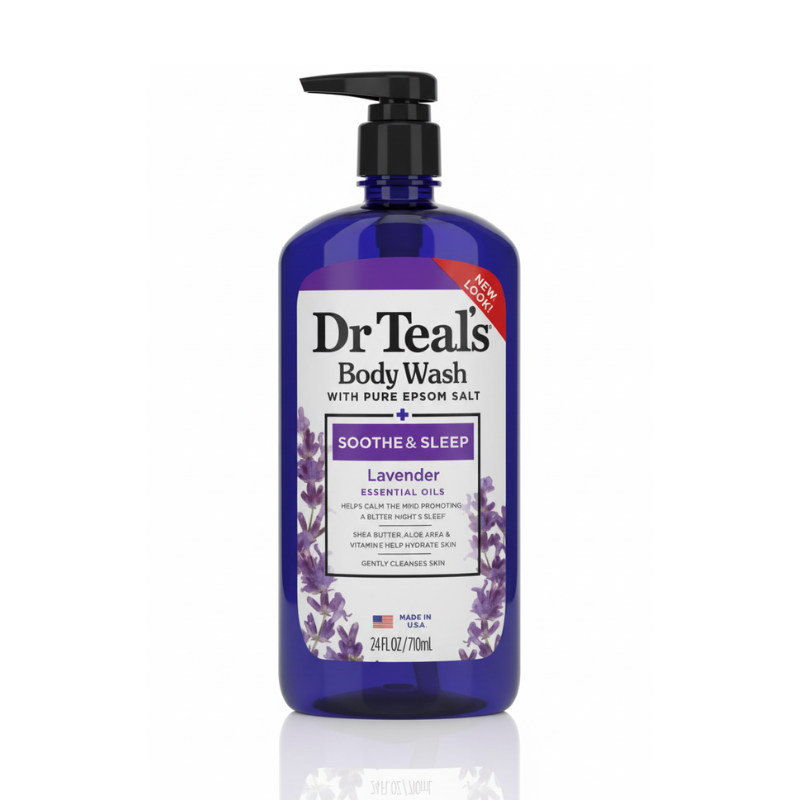 Dr Teal’s Body Wash with Pure Epsom Salt — Soothe & Sleep with Lavender Essential Oils (24 fl oz / 710 mL)