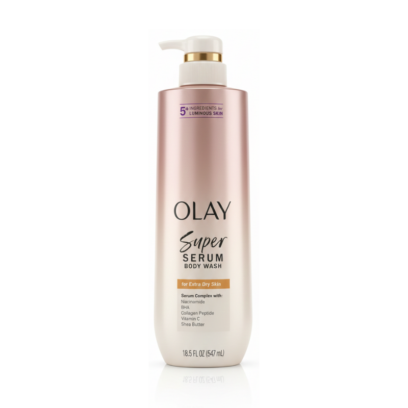 Olay Super Serum Body Wash for Extra Dry Skin — Serum Complex with Niacinamide, BHA, Collagen Peptide, Vitamin C & Shea Butter (18.5 fl oz / 547 mL)