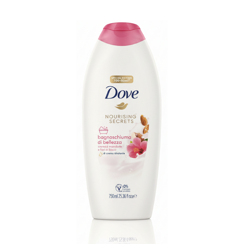 Dove Nourishing Secrets Bagnoschiuma di Bellezza – Crema di Mandorle e Fiori di Ibisco, 750 ml
