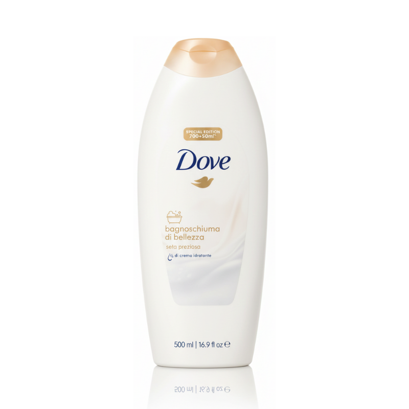 Dove Bagnoschiuma di Bellezza – Seta Preziosa (con crema idratante), 500 ml