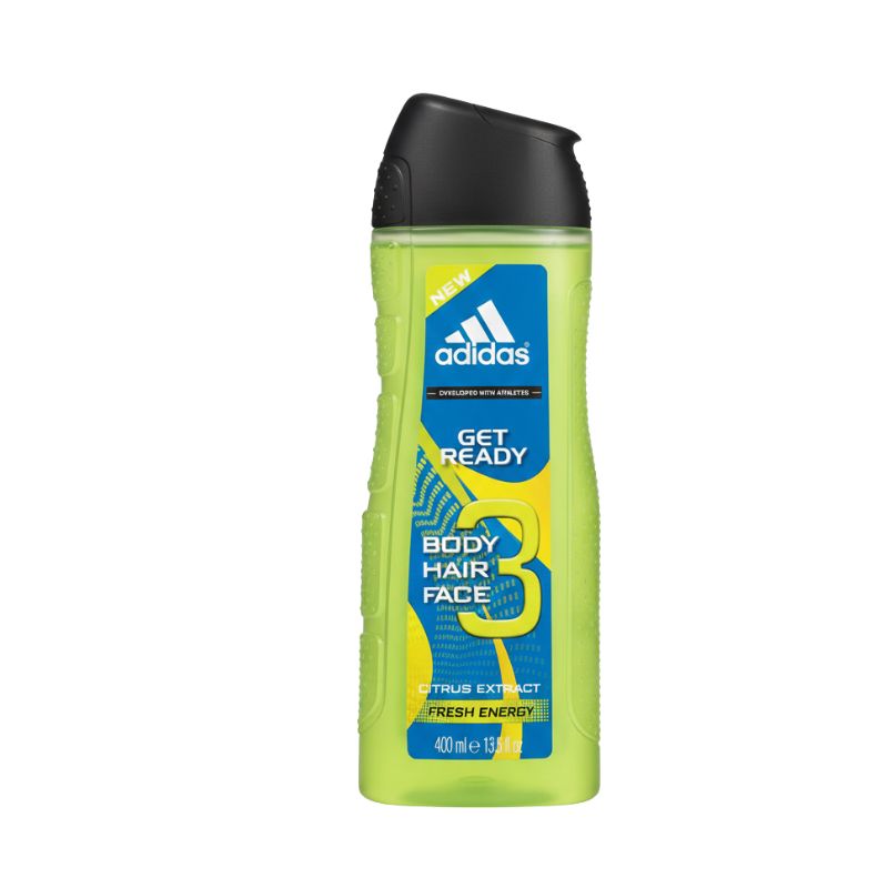 Adidas Get Ready 3-in-1 Shower Gel – Body, Hair & Face Wash with Citrus Extract (400ml)