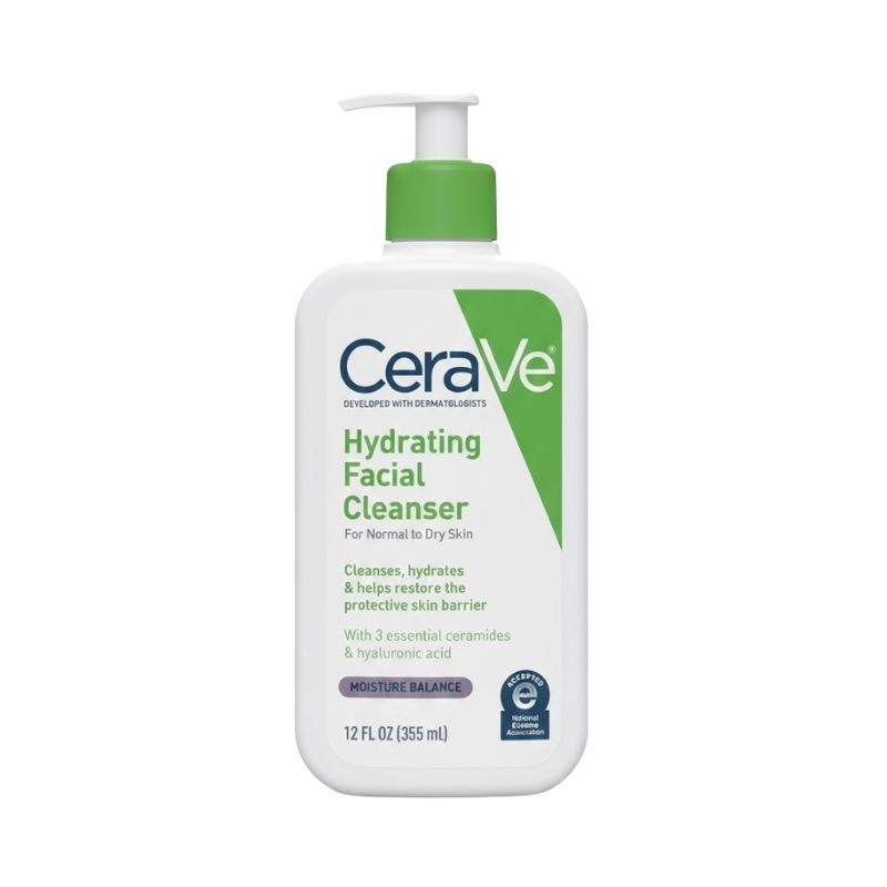 CeraVe Hydrating Facial Cleanser (For Normal to Dry Skin) with 3 Essential Ceramides & Hyaluronic Acid — 12 fl oz / 355 mL