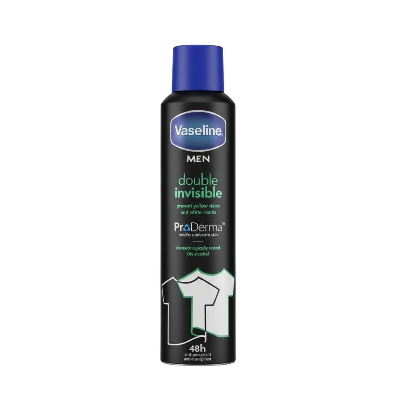 Vaseline Men Double Invisible Anti‑Perspirant Deodorant Spray with ProDerma™ – 48h Protection, 0% Alcohol
