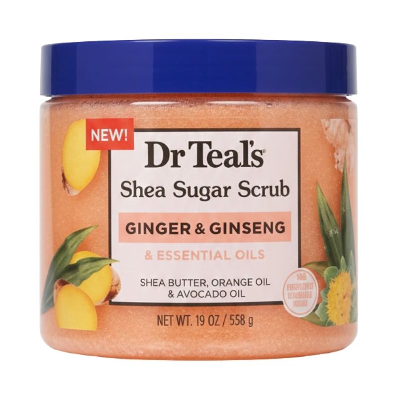 Dr Teal’s Shea Sugar Scrub – Ginger & Ginseng with Essential Oils, 19 oz (558 g)