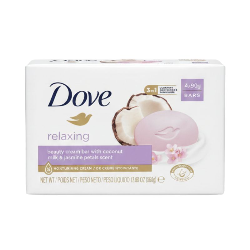 Dove Relaxing Beauty Cream Bar with Coconut Milk & Jasmine Petals Scent – 4 x 90 g
