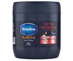 Vaseline Men Body Cream Extra Hydration Extra Strength – 72h Moisturisation for Dry Skin