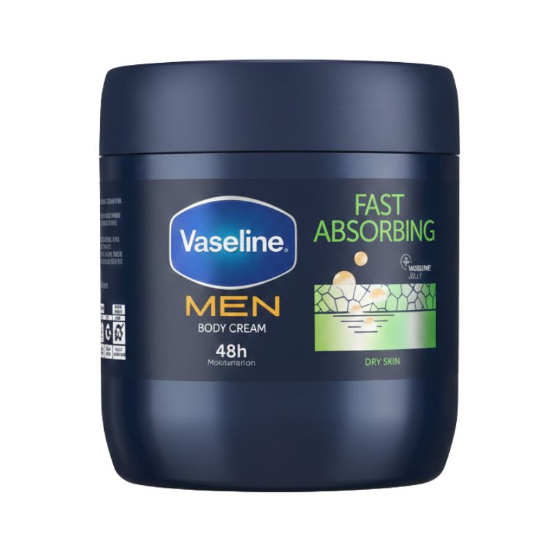 Vaseline Men Fast Absorbing Body Cream – 48h Moisturisation for Dry Skin