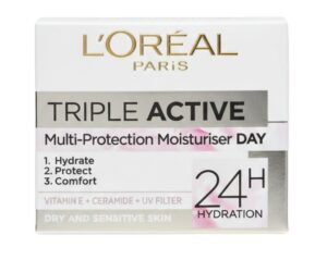 L’Oréal Paris Triple Active Multi‑Protection Moisturiser Day – Dry & Sensitive Skin (24H Hydration)