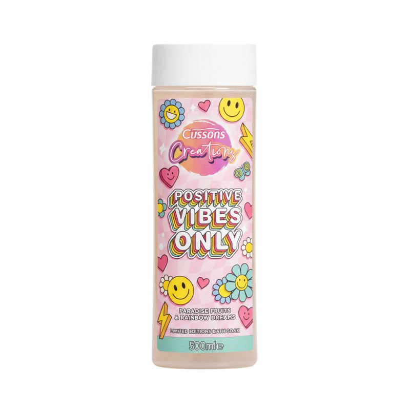 Cussons Creations Positive Vibes Only Bath Soak – Paradise Fruits & Rainbow Dreams (500ml, Limited Edition)