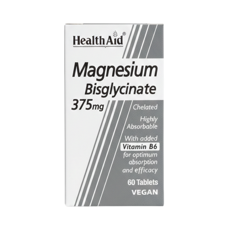 HealthAid Magnesium Bisglycinate 375mg (Chelated) with Vitamin B6,60 Tablets