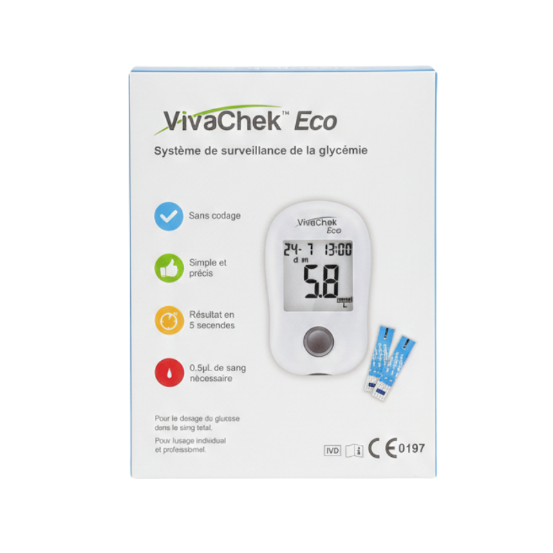 VivaChek™ Eco Blood Glucose Monitoring System,Monitoring Kit (Standard kit includes: 1 Meter, 1 Lancing Device, 10 Lancets, and 1 Carrying Case)