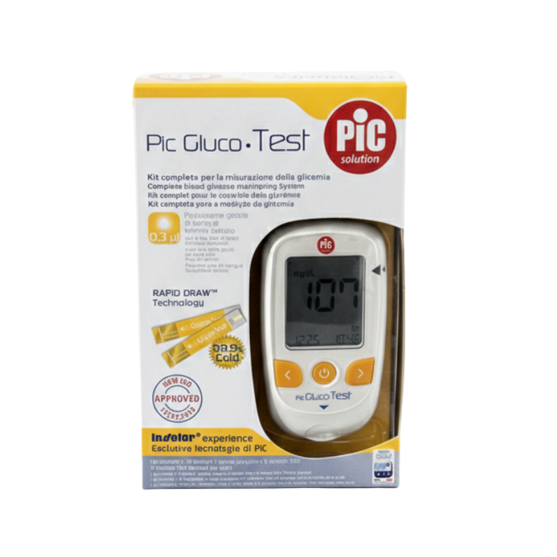 Pic Gluco Test Blood Glucose Monitoring System,Complete Monitoring Kit (Standard kit includes: 1 Meter, 1 Lancing Device, 10 Lancets, 10 Test Strips, and 1 Carrying Case)