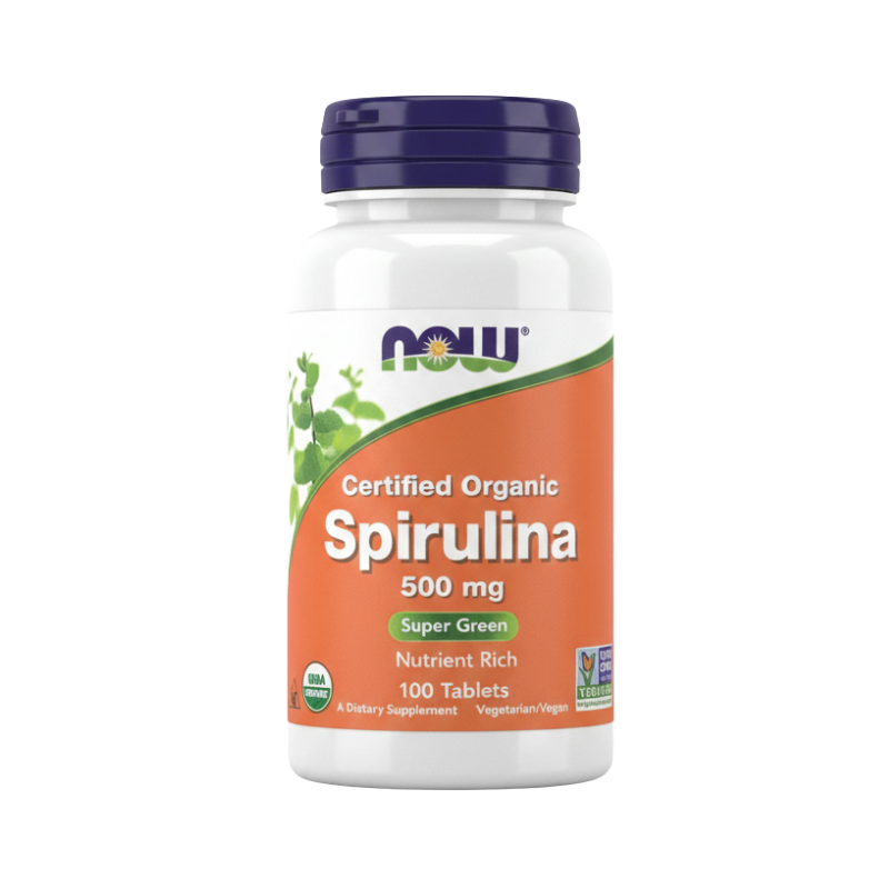 NOW Certified Organic Spirulina 500mg Super Green Tablets, 100 Count