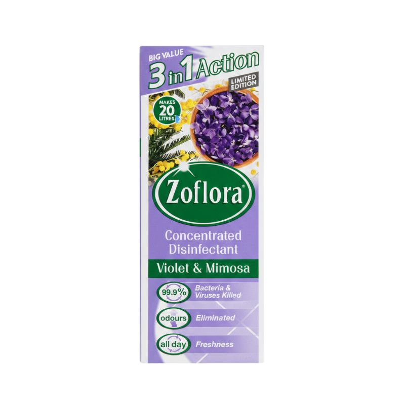 Zoflora 3-in-1 Action Concentrated Disinfectant - Violet & Mimosa Limited Edition,500ml / 16.9 fl oz