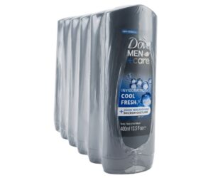 Dove Men+Care Cool Fresh Invigorating Body, Face & Hair Wash – 3-in-1 Formula with MicroMoisture™ (400ml / 13.5 fl oz) – Pack of 6