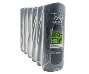 Dove Men+Care Extra Fresh Invigorating Body, Face & Hair Wash – 3-in-1 Formula with MicroMoisture™ (400ml / 13.5 fl oz) – Bulk Pack of 6